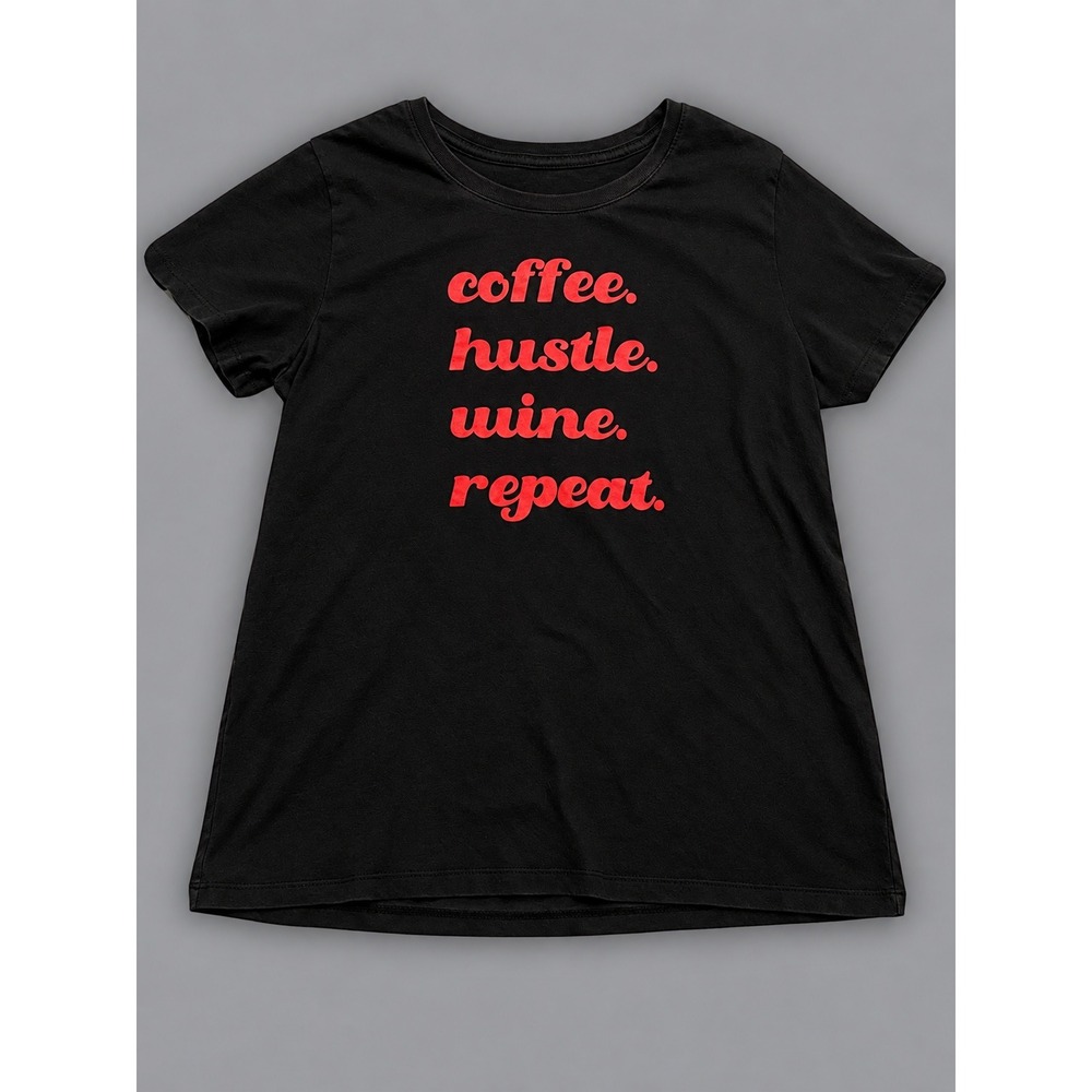 PositiviTees Graphic Tee Women XL Black Excellent Coffee Hustle Wine Repeat